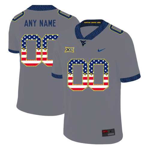 Men%27s West Virginia Mountaineers Customized Gray USA Flag College Football Jersey->customized ncaa jersey->Custom Jersey